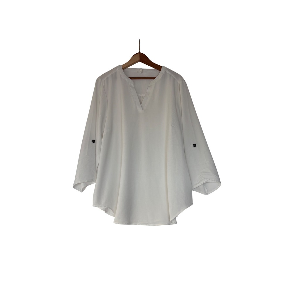 Maurices White Split Neck Roll Tab Sleeve Blouse Top 0X